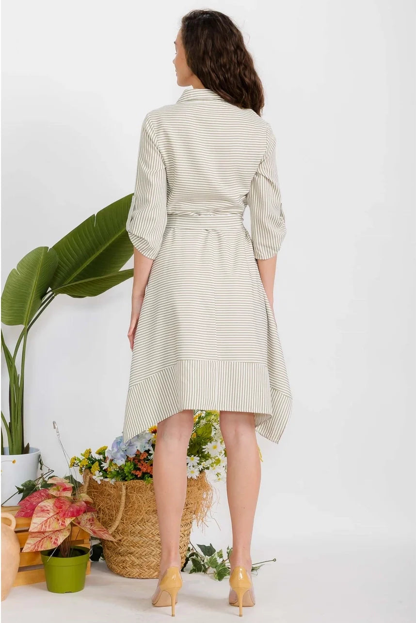 Perseption Chambray Pinstripe Self Tie Shirt Dress
