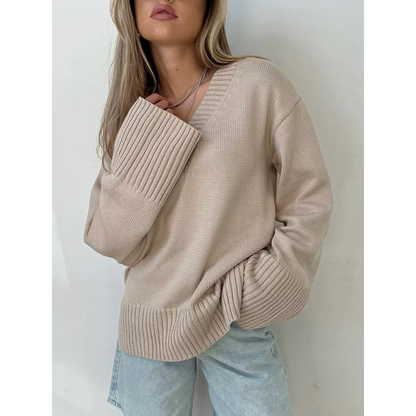 Elena™ – Damespullover met V-hals in Zachte Katoenmix