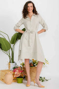 Perseption Chambray Pinstripe Self Tie Shirt Dress