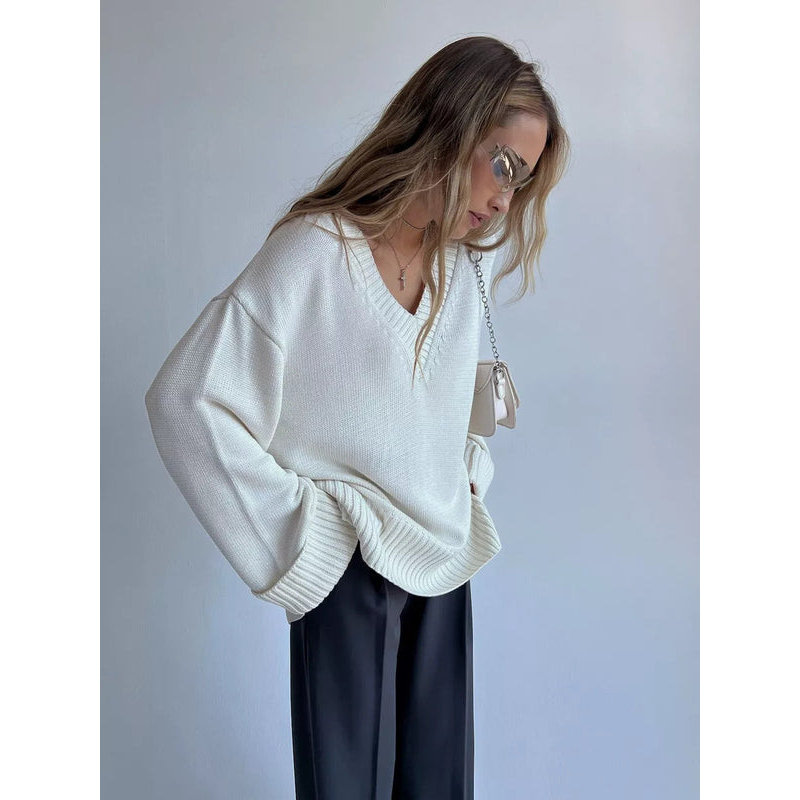Elena™ – Damespullover met V-hals in Zachte Katoenmix