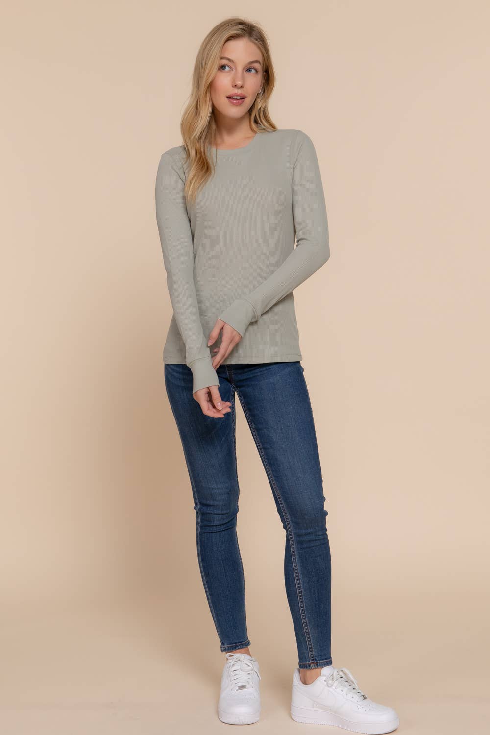 Active Basic Long Sleeve Crew Neck Thermal Knit Top