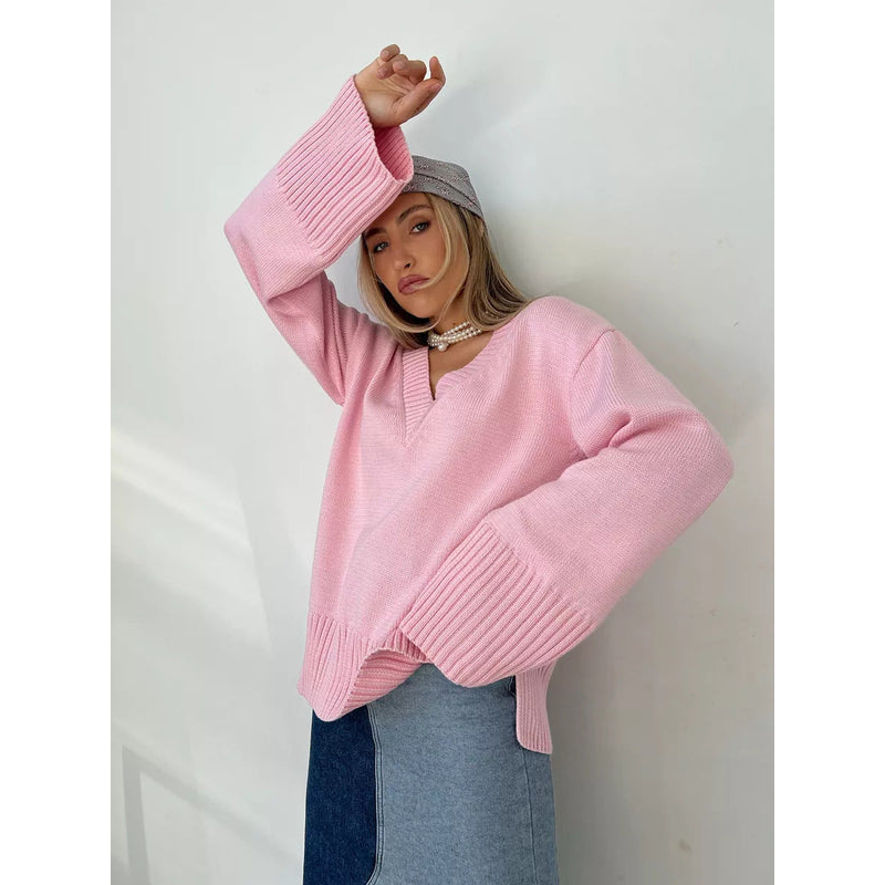 Elena™ – Damespullover met V-hals in Zachte Katoenmix