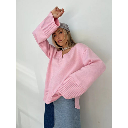 Elena™ – Damespullover met V-hals in Zachte Katoenmix