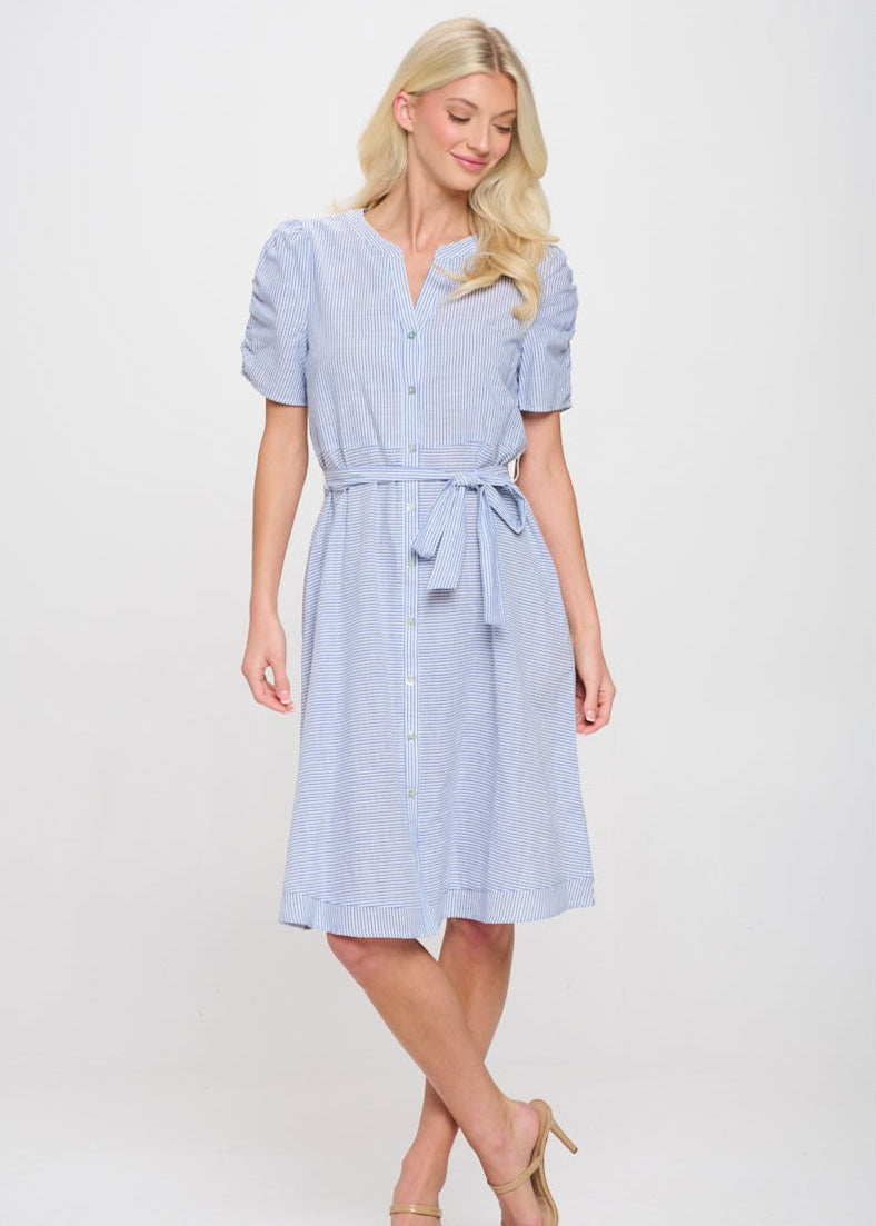 Perseption Puff Full Button Midi Tie Waist Dress