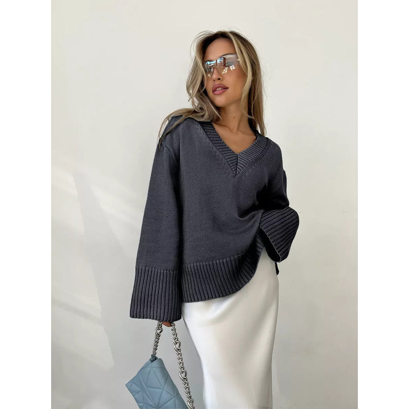 Elena™ – Damespullover met V-hals in Zachte Katoenmix