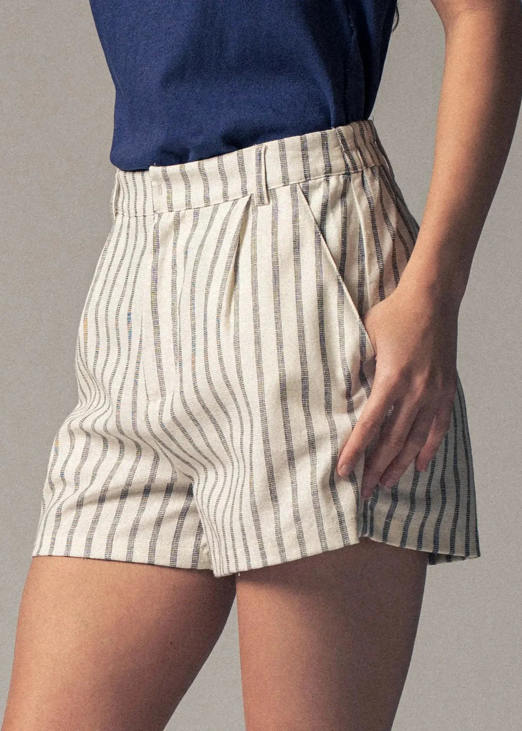 Urban Daisy Coastal Linen Stripe Shorts