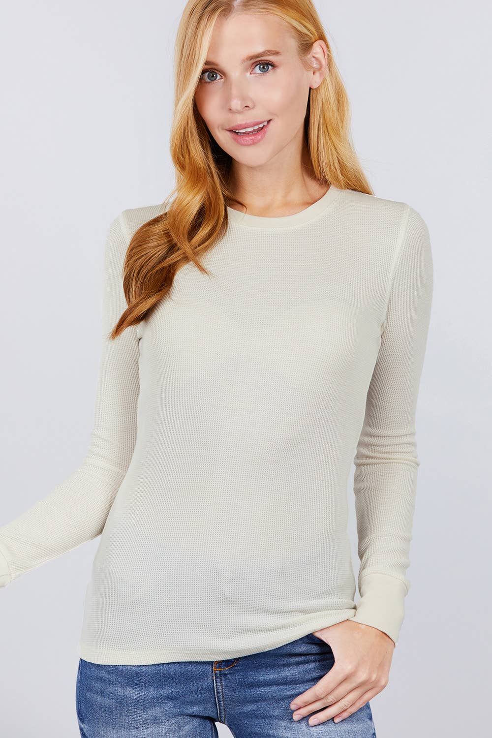 Active Basic Long Sleeve Crew Neck Thermal Knit Top
