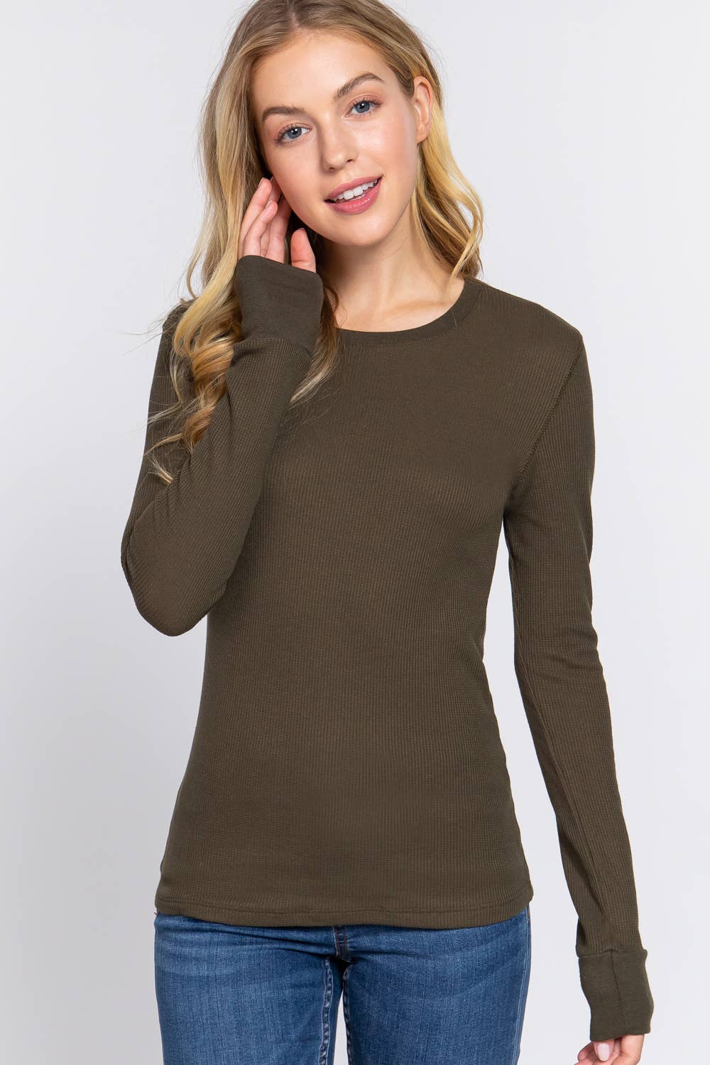 Active Basic Long Sleeve Crew Neck Thermal Knit Top