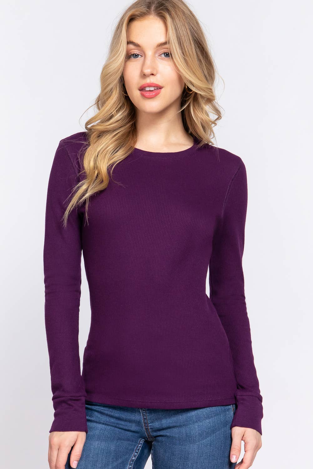Active Basic Long Sleeve Crew Neck Thermal Knit Top