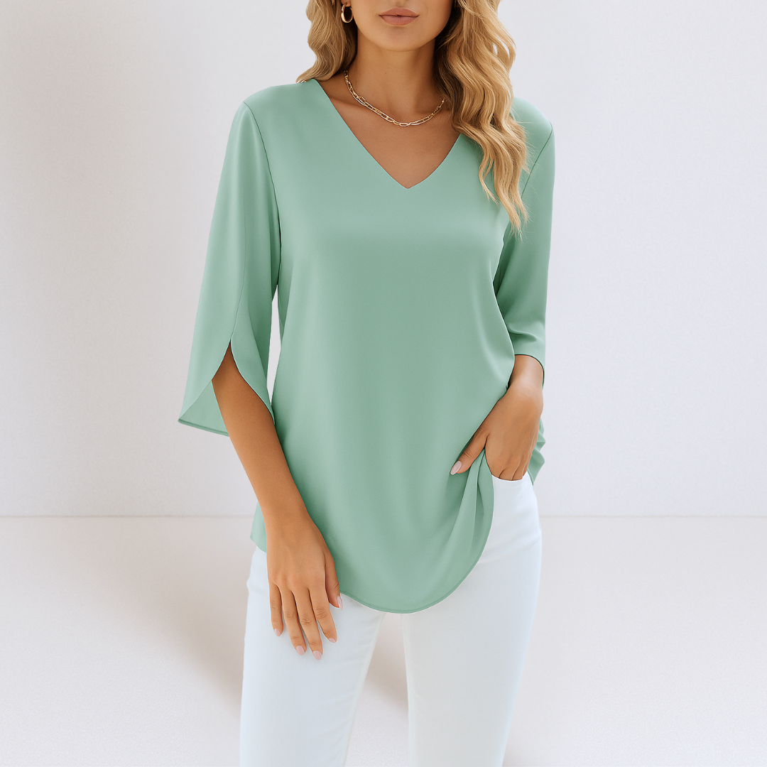 Sophie™ - Elegante Blouse met V-hals en Gespleten Mouwen