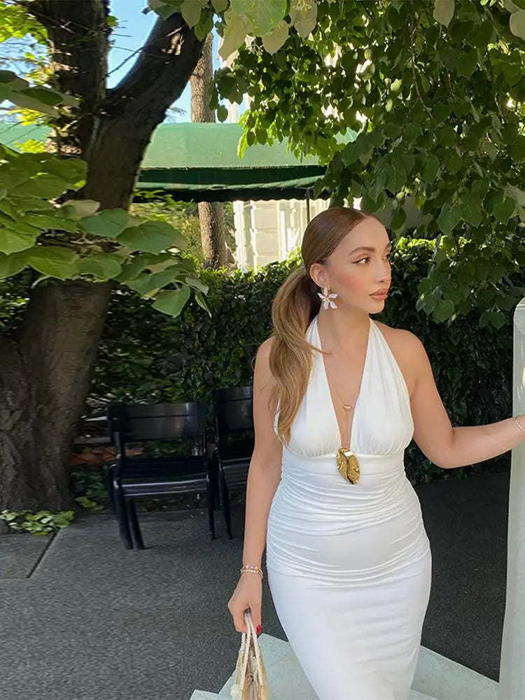 Karolina™ | Modna długa sukienka halter V-neck bez rękawów