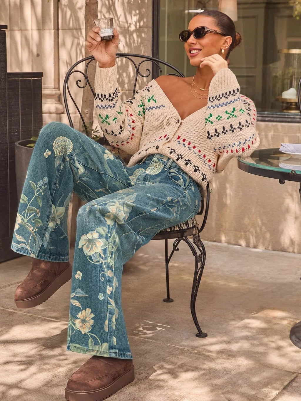 Avina Mid Rise Floral Stretch Flare Jeans