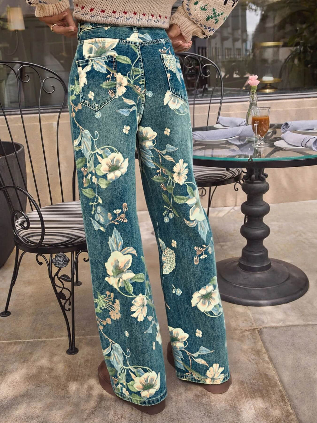 Avina Mid Rise Floral Stretch Flare Jeans