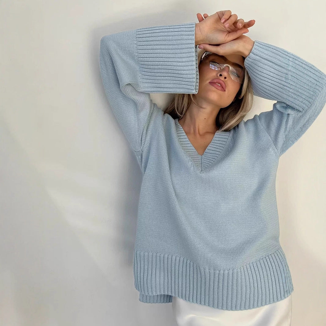 Elena™ – Damespullover met V-hals in Zachte Katoenmix