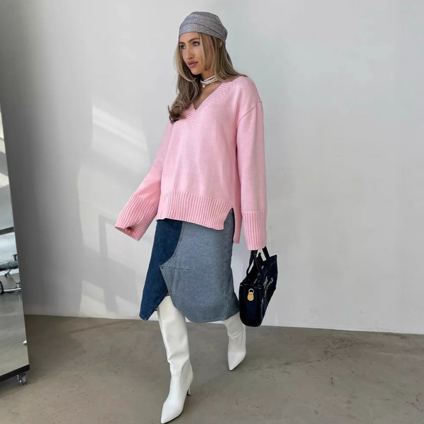 Elena™ – Damespullover met V-hals in Zachte Katoenmix