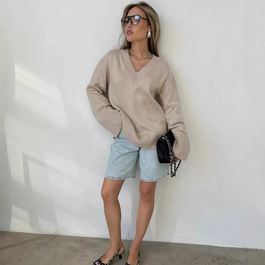 Elena™ – Damespullover met V-hals in Zachte Katoenmix