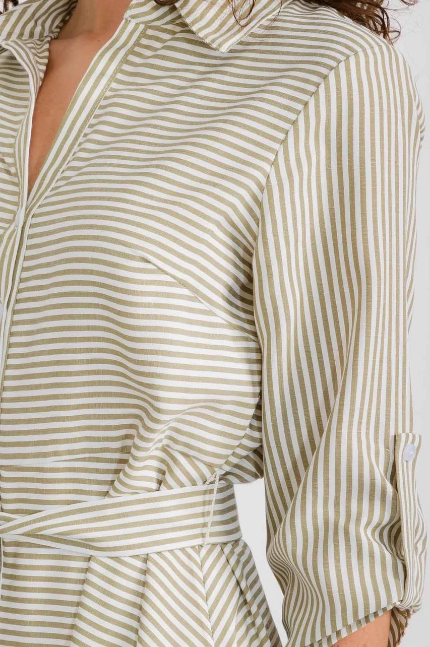 Perseption Chambray Pinstripe Self Tie Shirt Dress