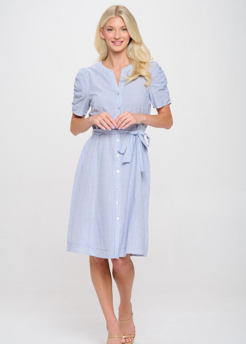 Perseption Puff Full Button Midi Tie Waist Dress
