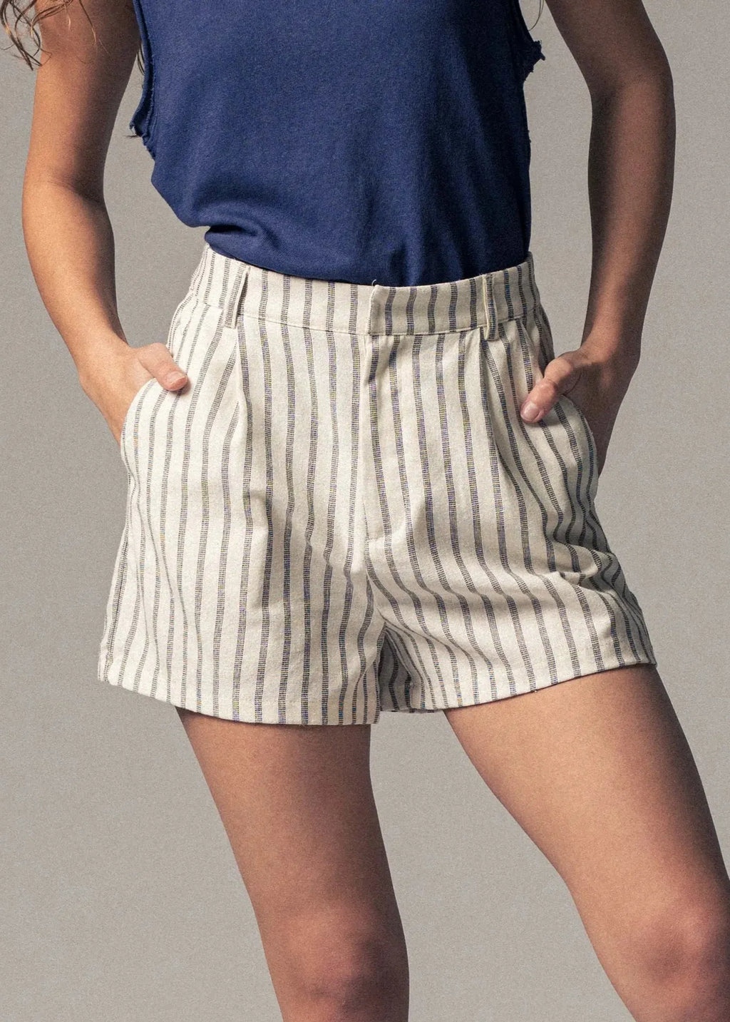 Urban Daisy Coastal Linen Stripe Shorts