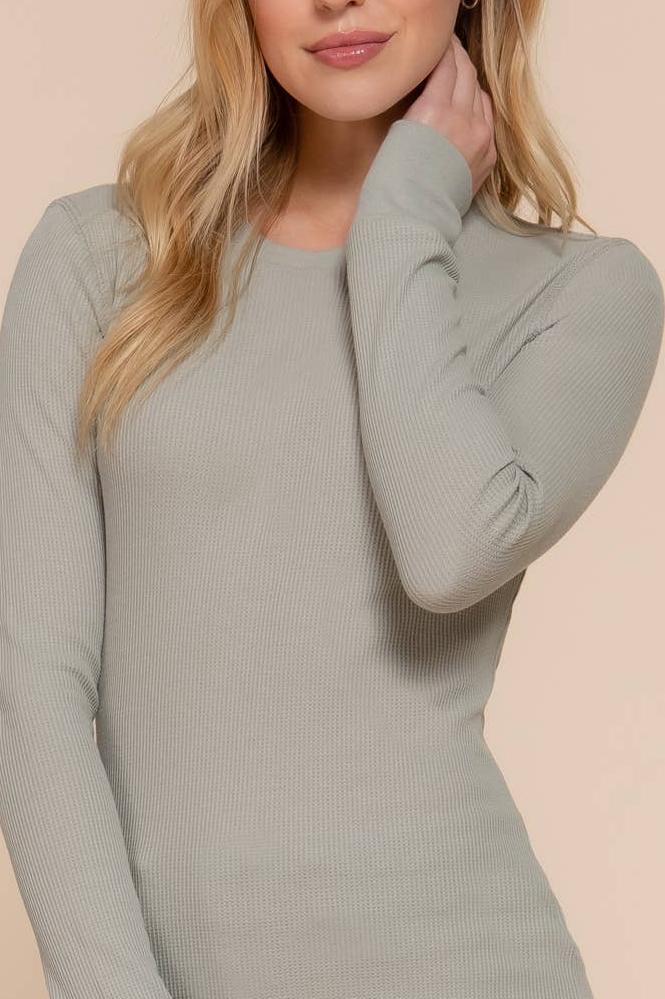Active Basic Long Sleeve Crew Neck Thermal Knit Top