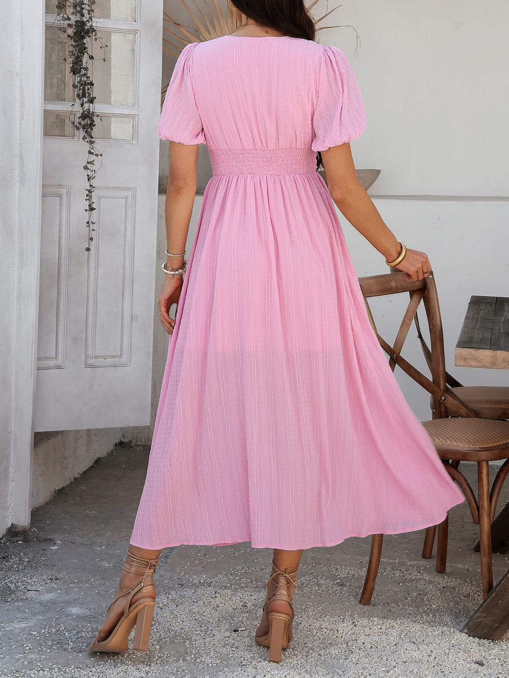 Coriene Short Puff Sleeve Maxi Dress - pink