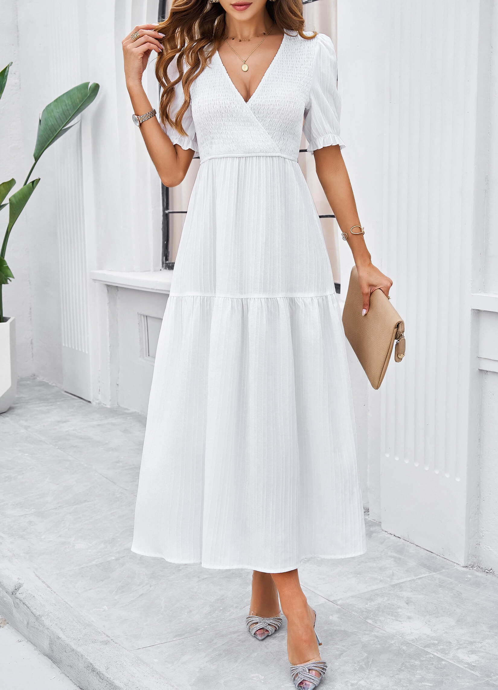 Meadow Smock Midi Dress - White
