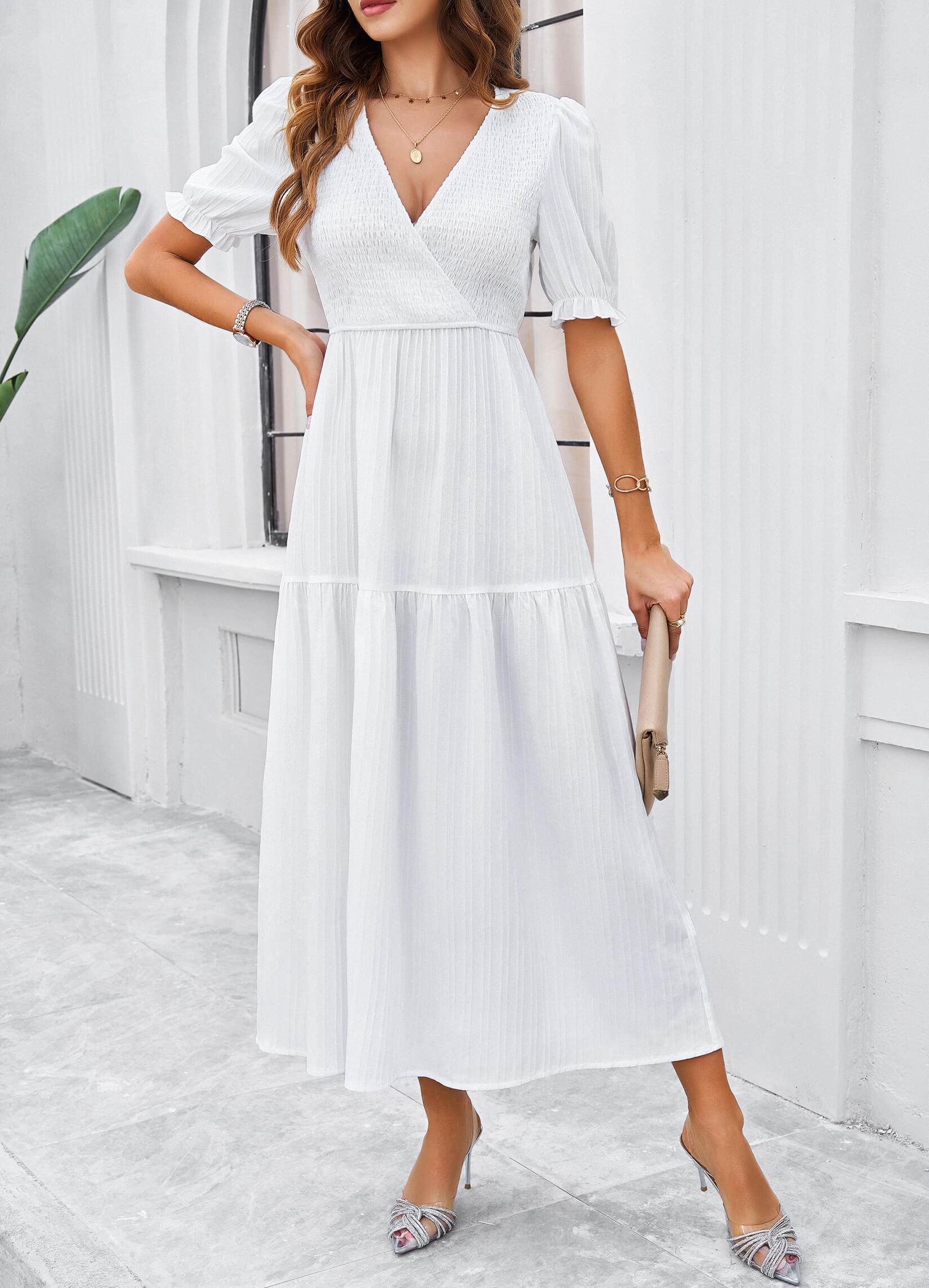 Meadow Smock Midi Dress - White